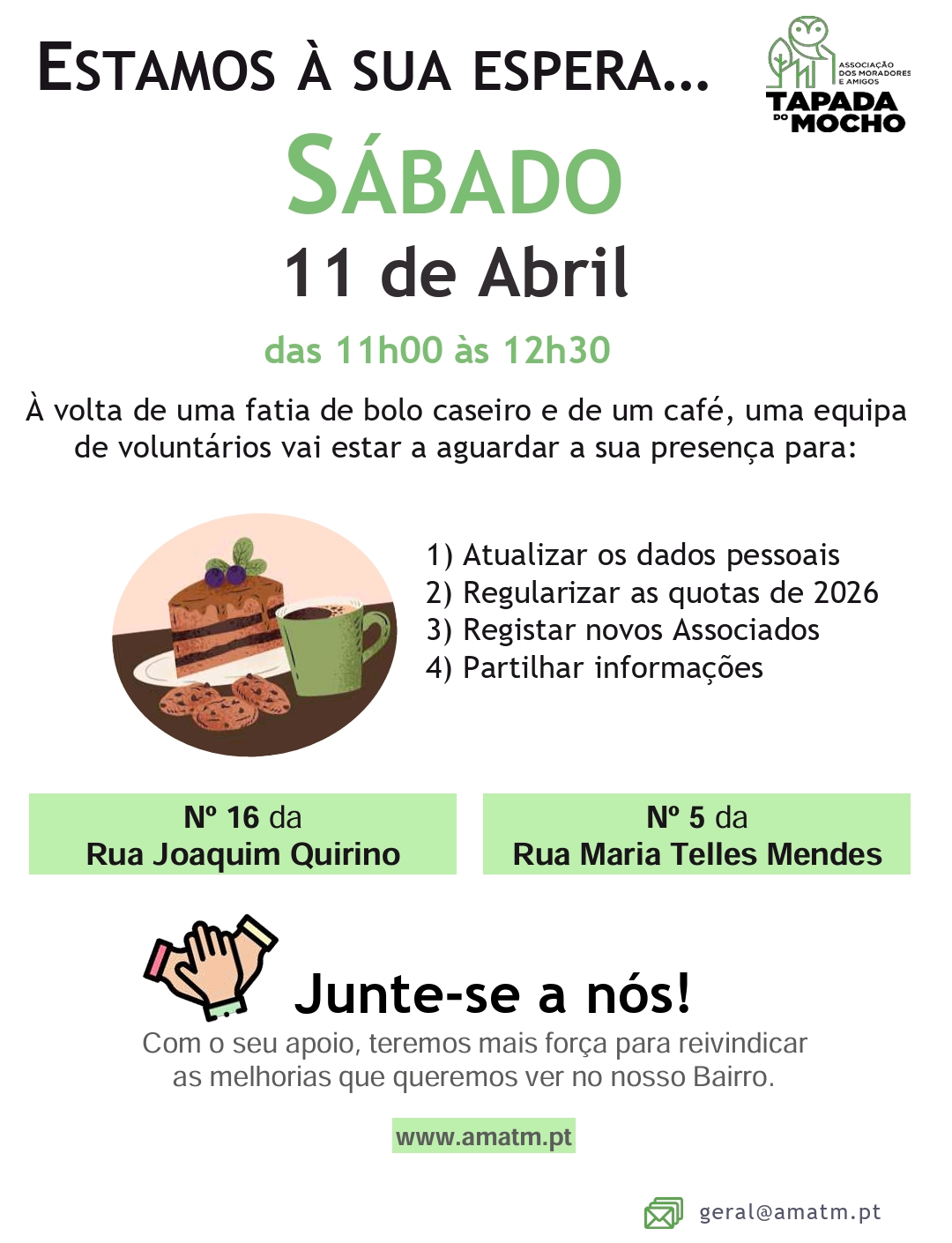 Regularização de quotas no próximo sábado 11 de Abril